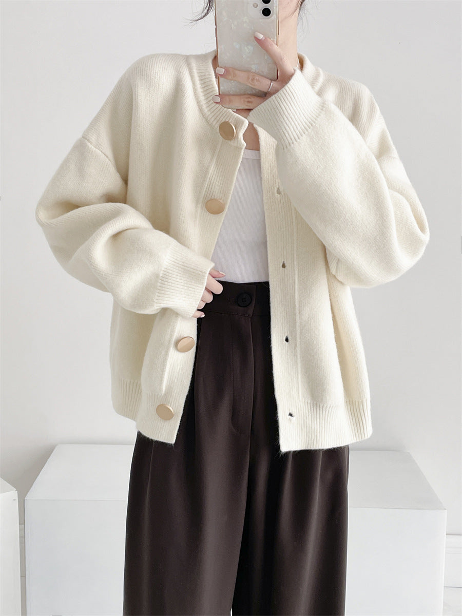 韓国風シングルブレストニットカーディガン