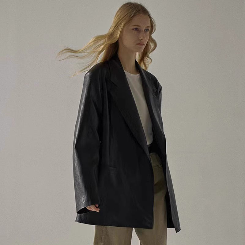 フェイクレザーレザーテーラーカラージャケット