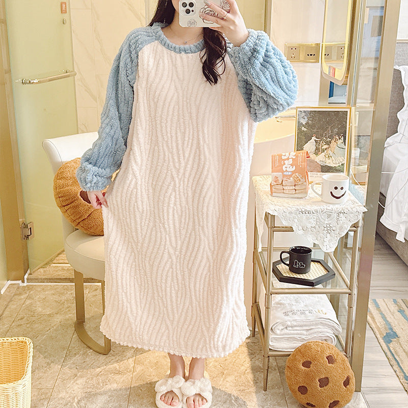 上品シルエット・長袖ロング丈パジャマワンピ