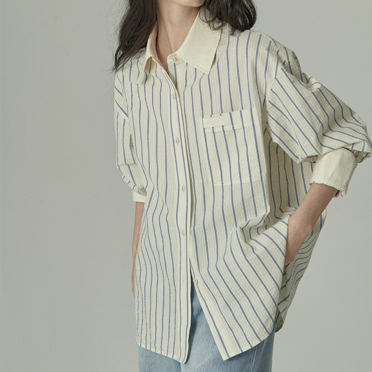 アイボリーカジュアルストライプシャツ