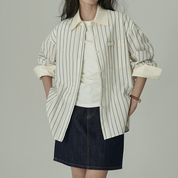 アイボリーカジュアルストライプシャツ
