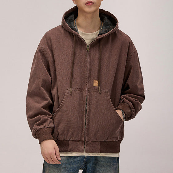 フーデッドワークジャケットチェックライナー