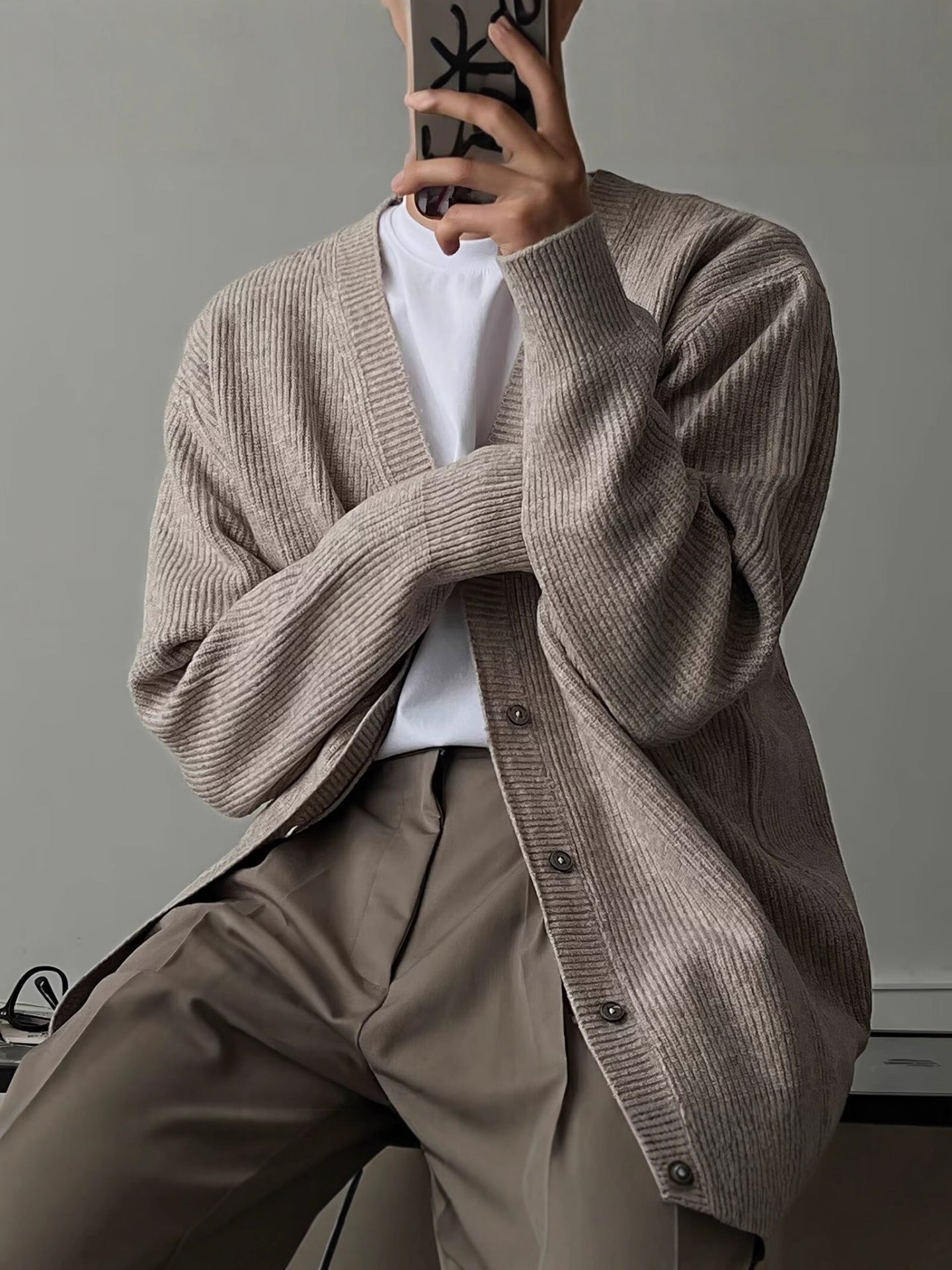 メンズ　Vネック　ゆったりカーディガン