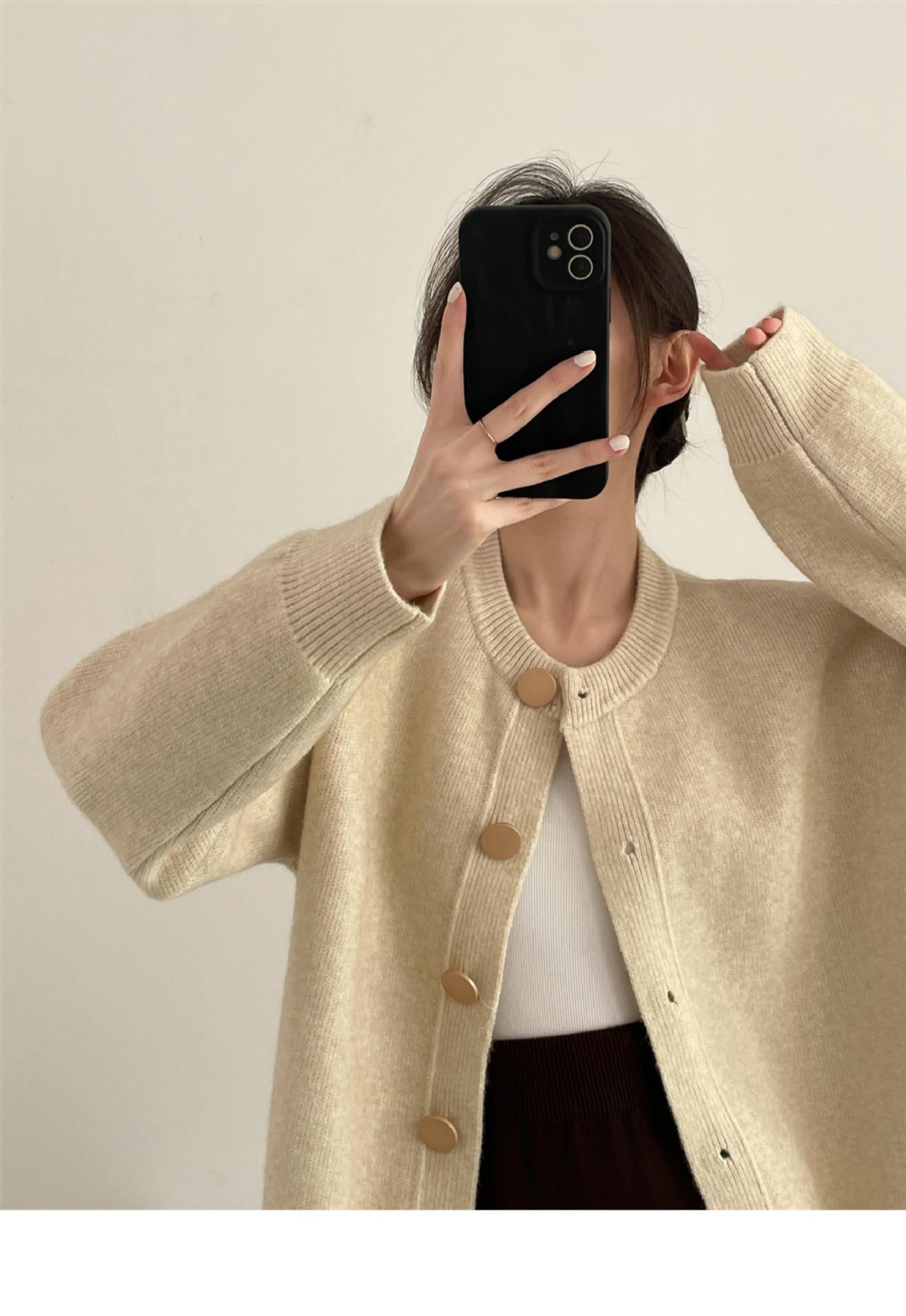 韓国風シングルブレストニットカーディガン