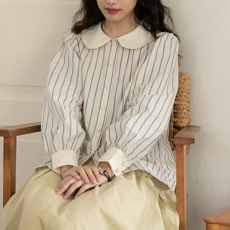 丸襟ストライプシャツ