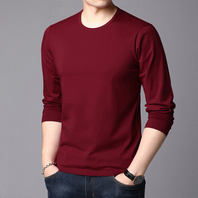 シンプル　ラウンドネック無地　長袖Tシャツ