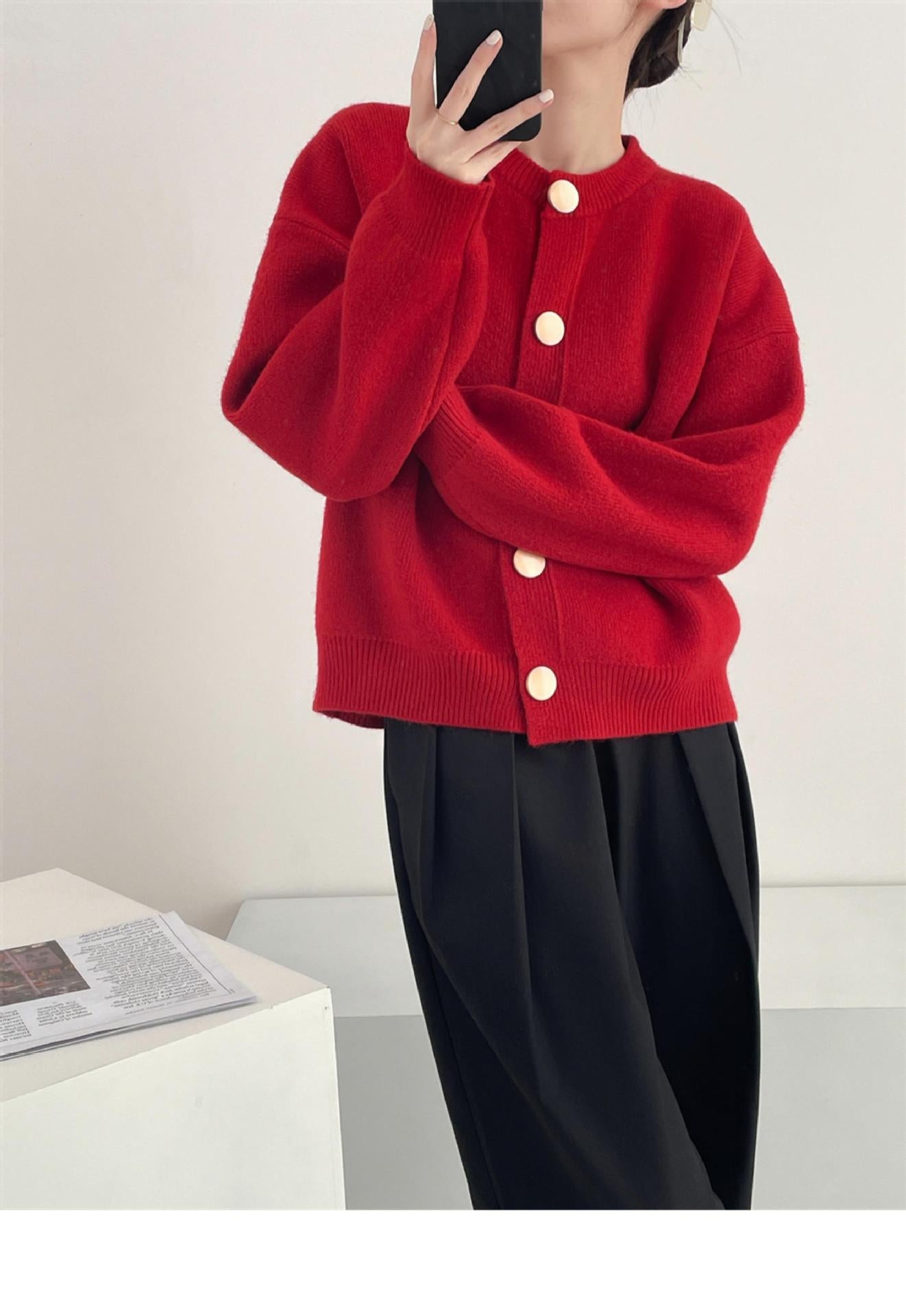 韓国風シングルブレストニットカーディガン