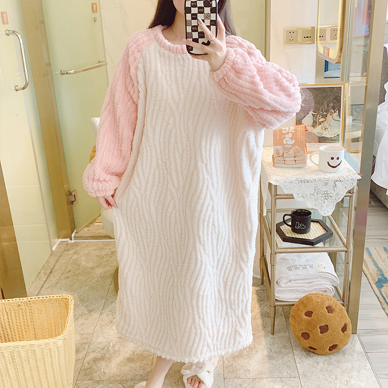 上品シルエット・長袖ロング丈パジャマワンピ