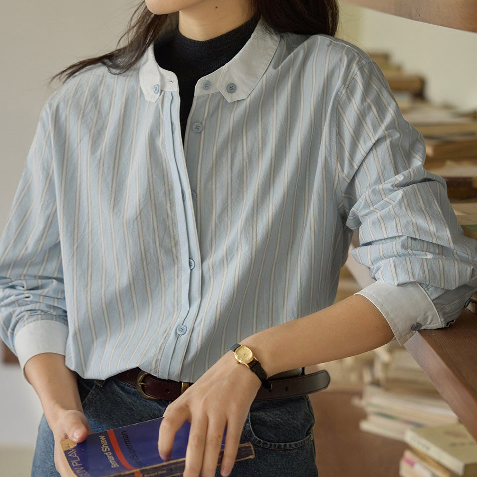 スタンドカラーストライプシャツ