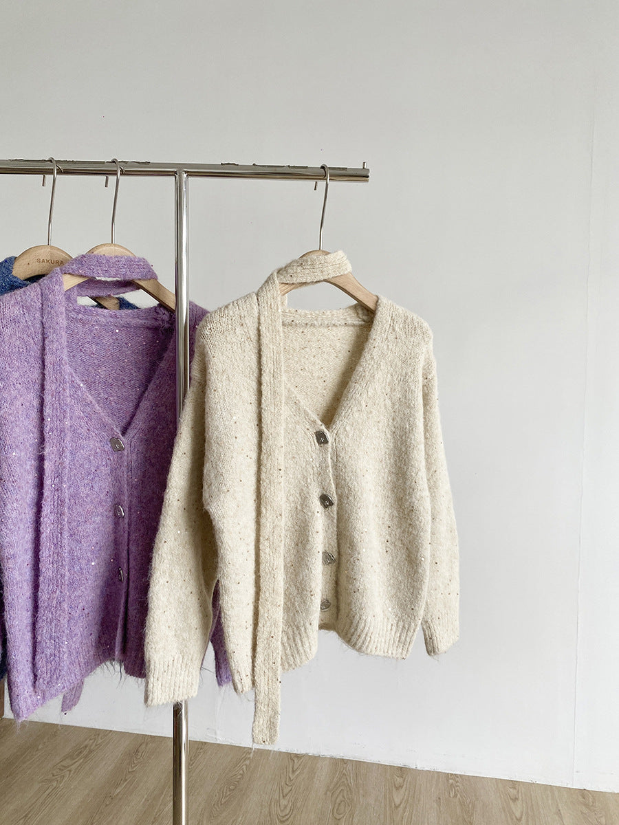 ショール付き Vネックニットカーディガン