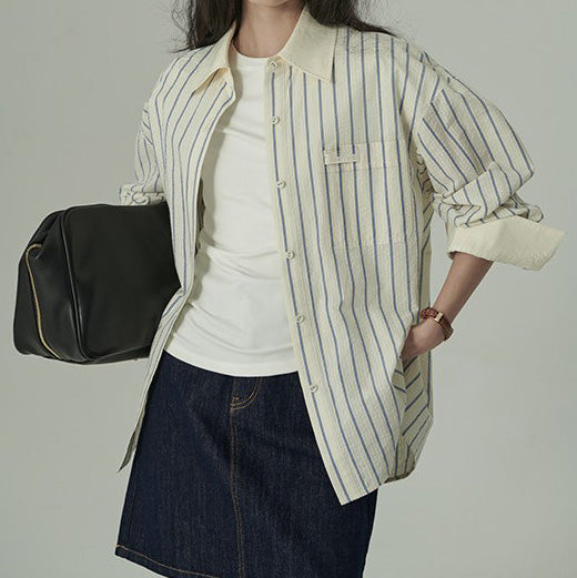 アイボリーカジュアルストライプシャツ