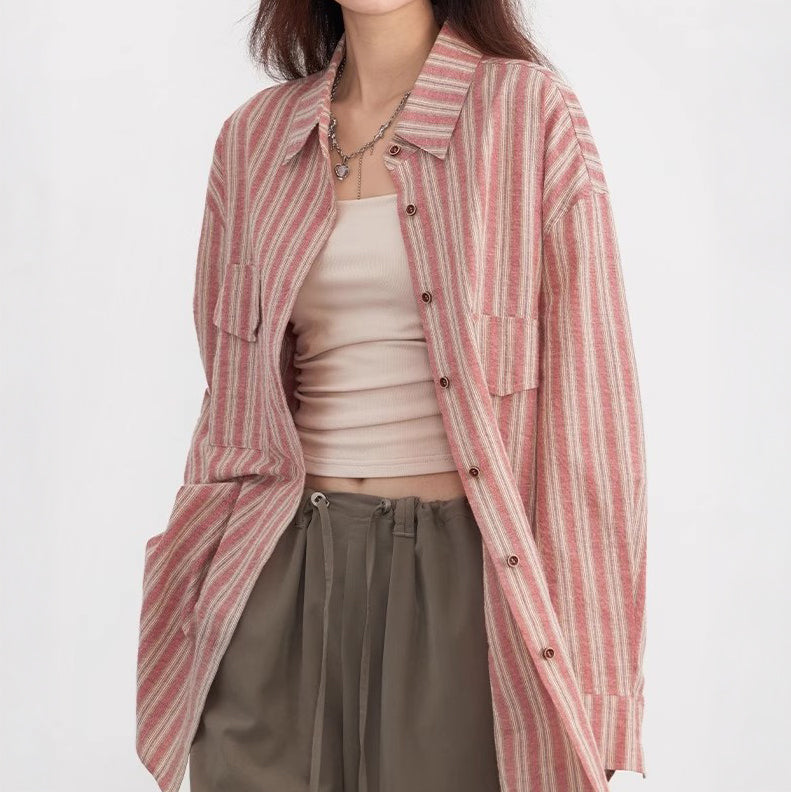 ダスティピンクストライプオーバーシャツ