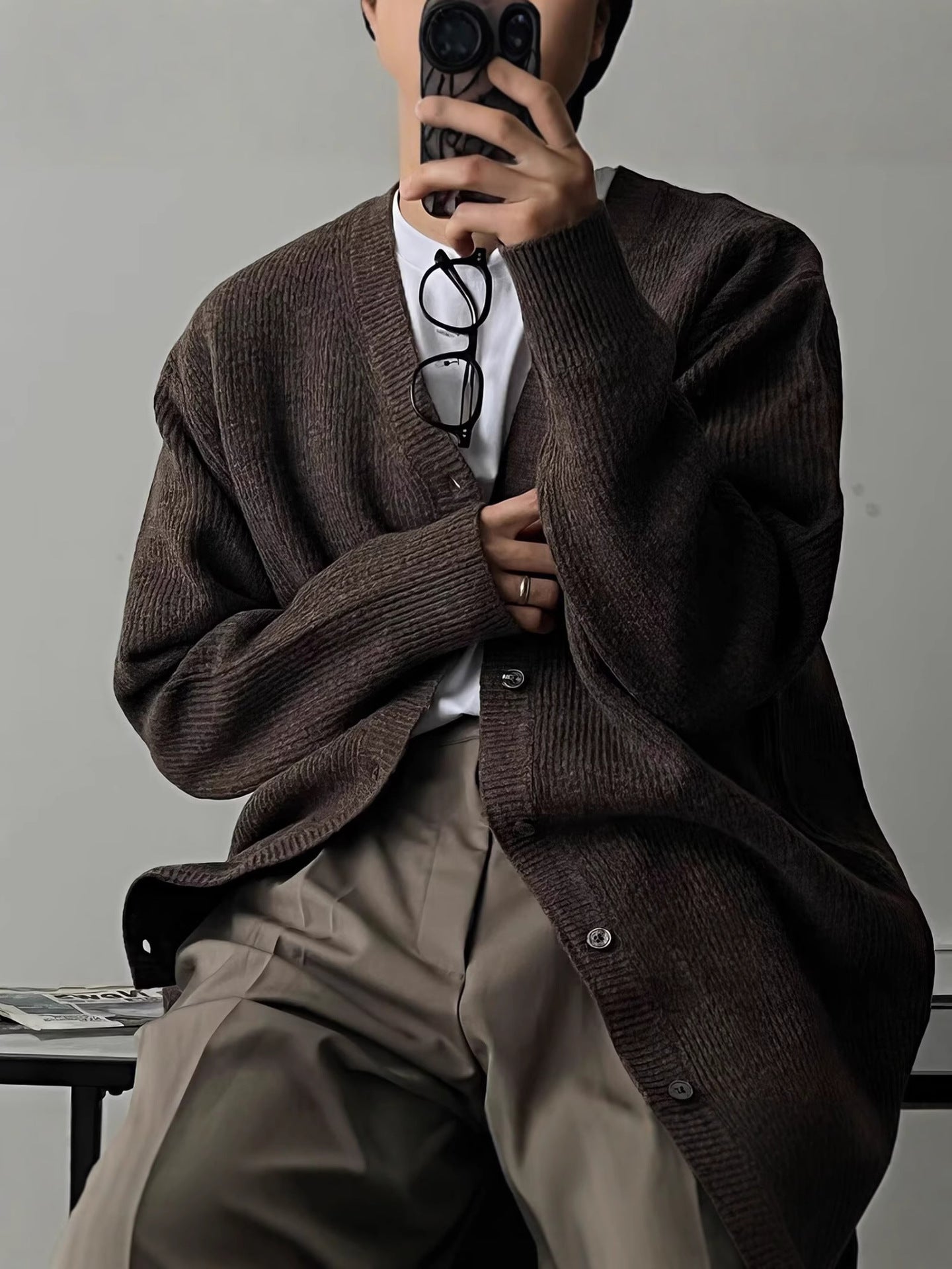 メンズ　Vネック　ゆったりカーディガン