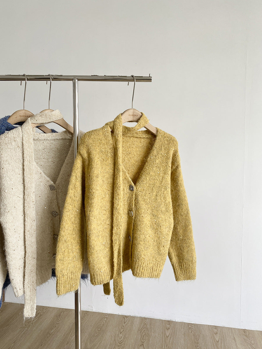 ショール付き Vネックニットカーディガン