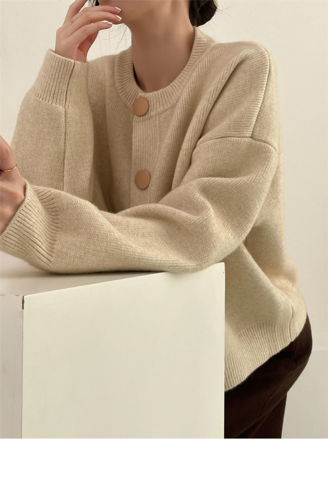 韓国風シングルブレストニットカーディガン