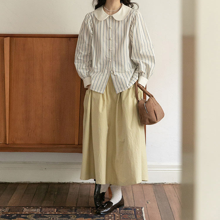 丸襟ストライプシャツ