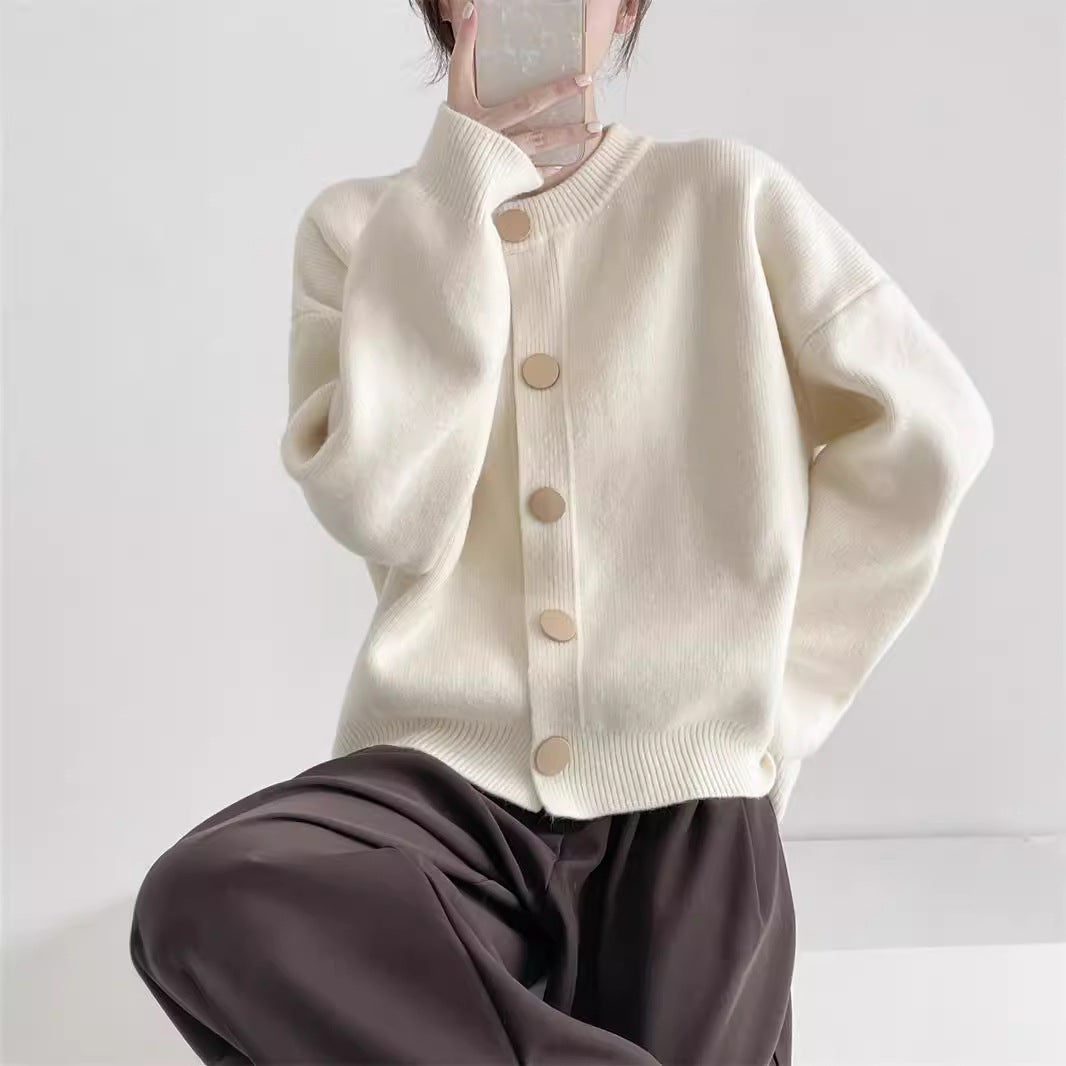 韓国風シングルブレストニットカーディガン
