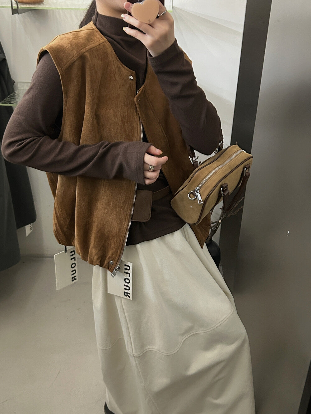 スエード調 ジップアップ ベスト×トップス　セットアップ