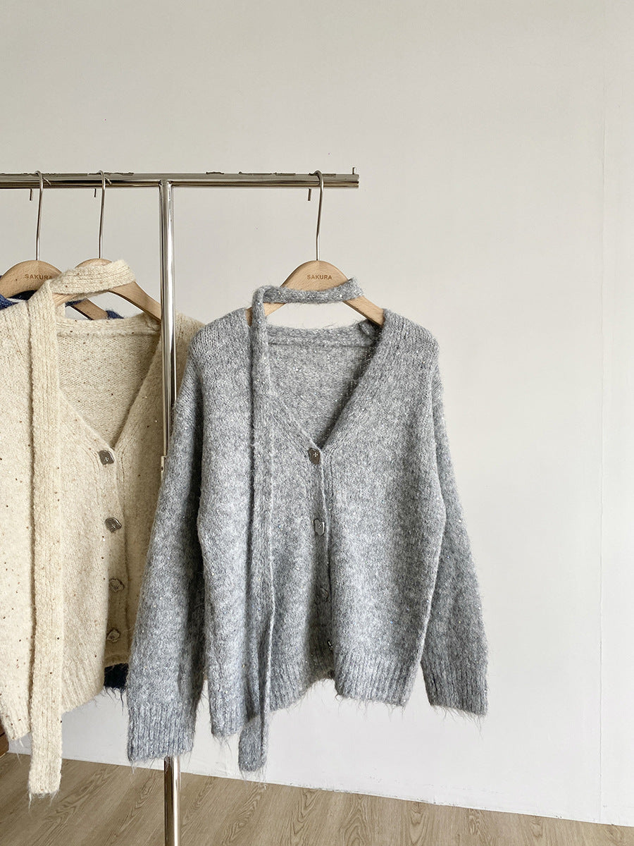 ショール付き Vネックニットカーディガン