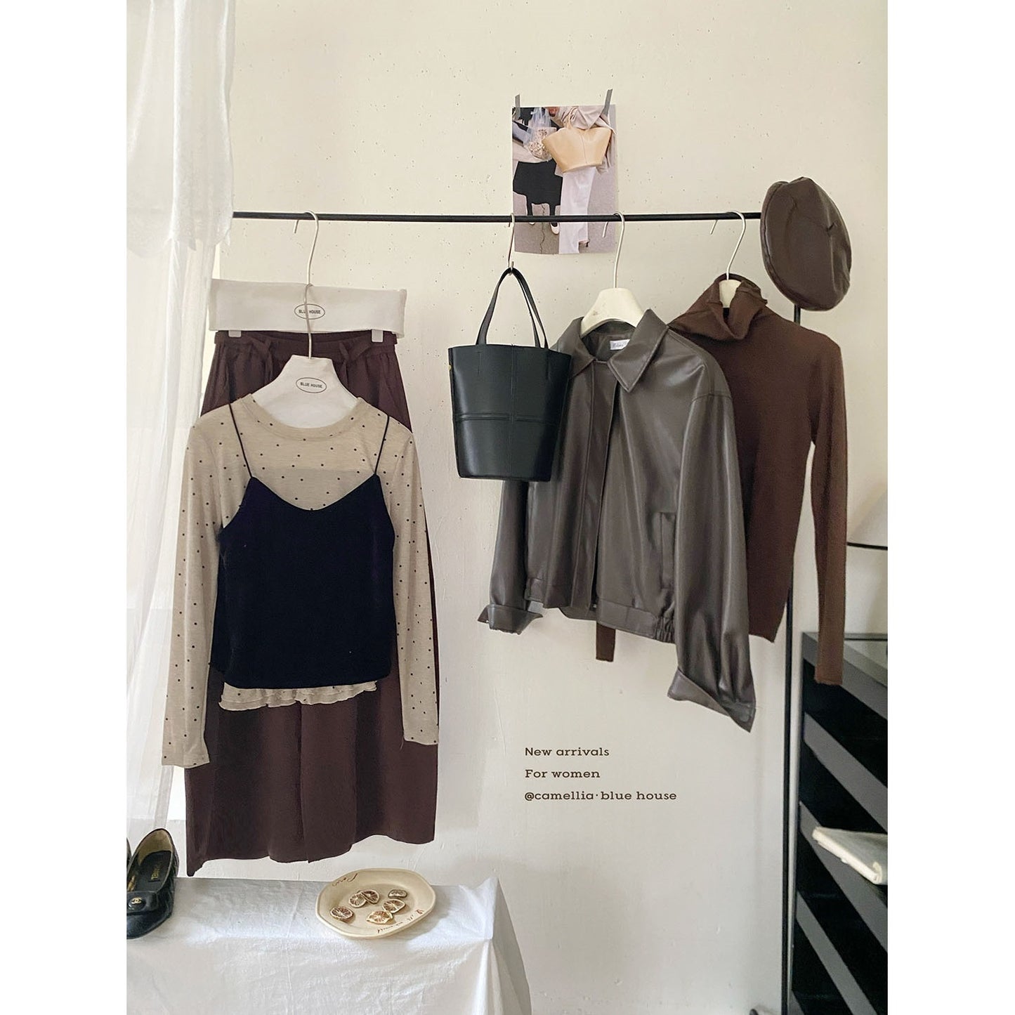 ドット柄トップス＆ベロアキャミソールセット