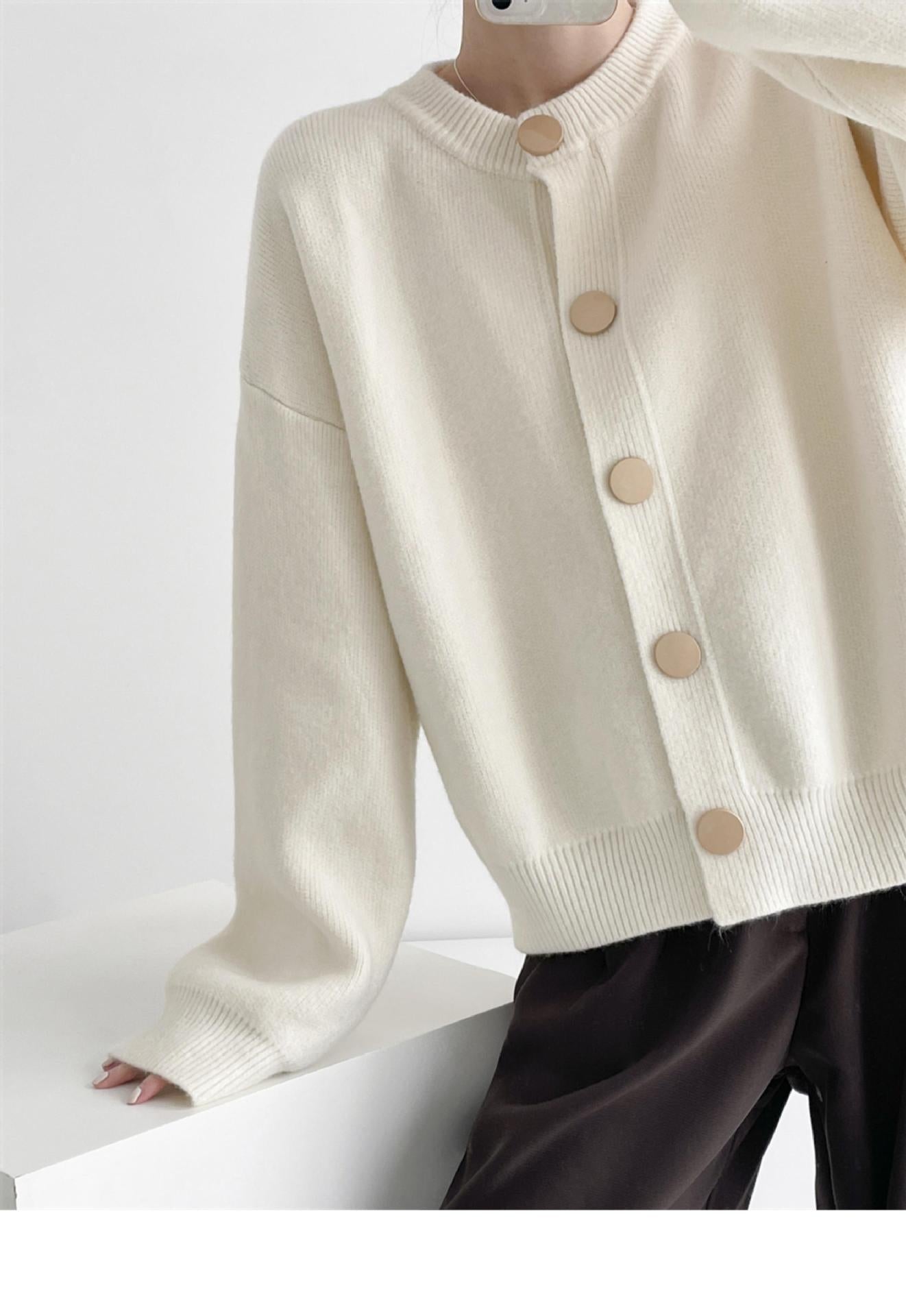 韓国風シングルブレストニットカーディガン