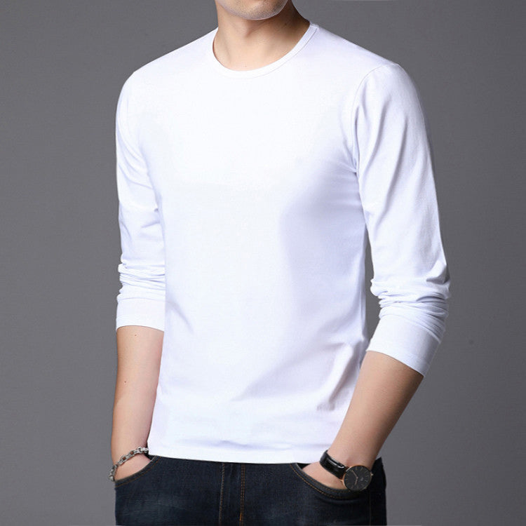 シンプル　ラウンドネック無地　長袖Tシャツ