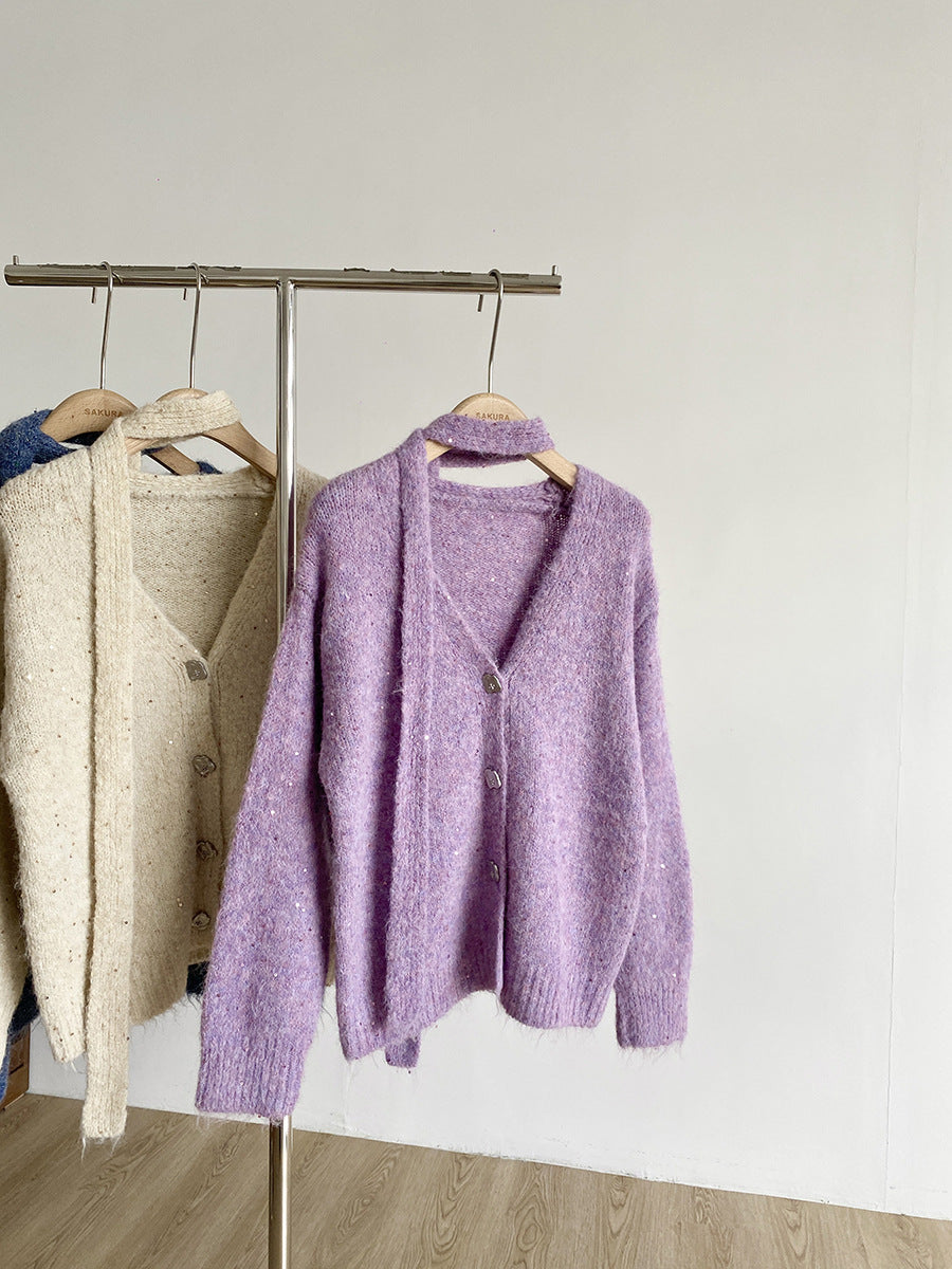 ショール付き Vネックニットカーディガン