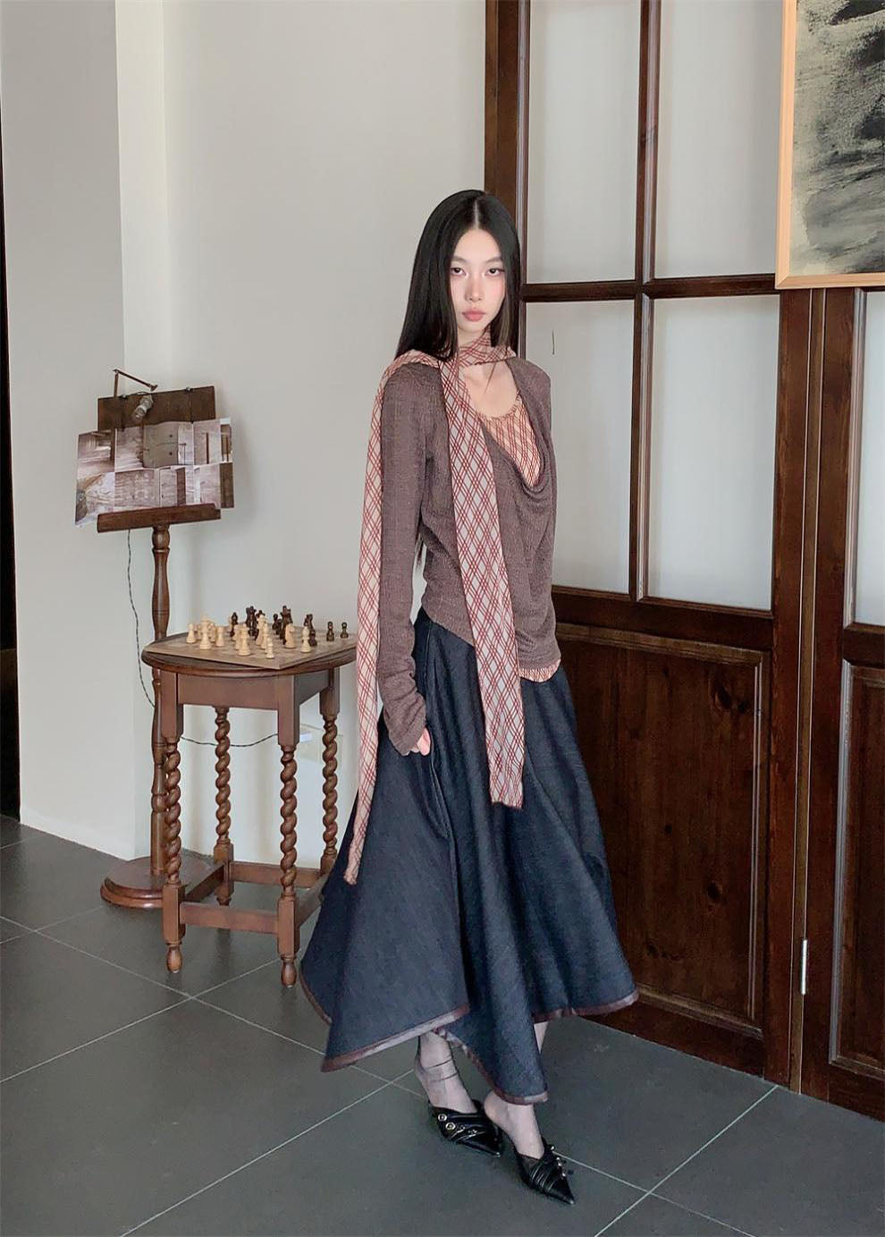 ボウタイチェックダッフルロンT