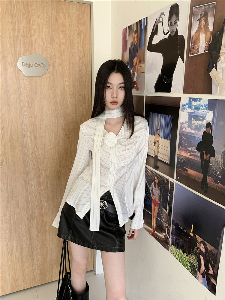 ストライプＶネックシャツ