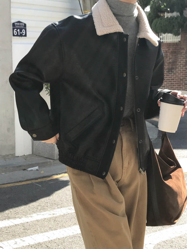 ボア襟付きレザージャケット