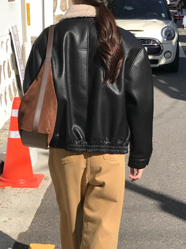 ボア襟付きレザージャケット