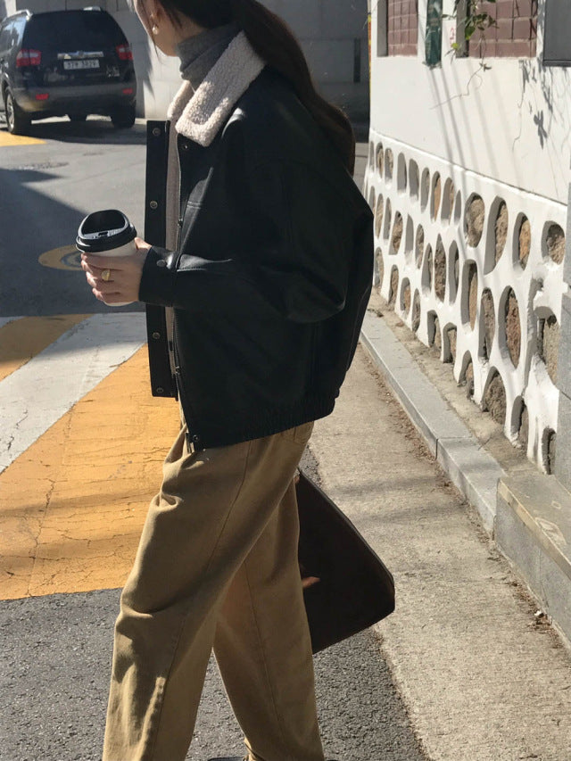 ボア襟付きレザージャケット