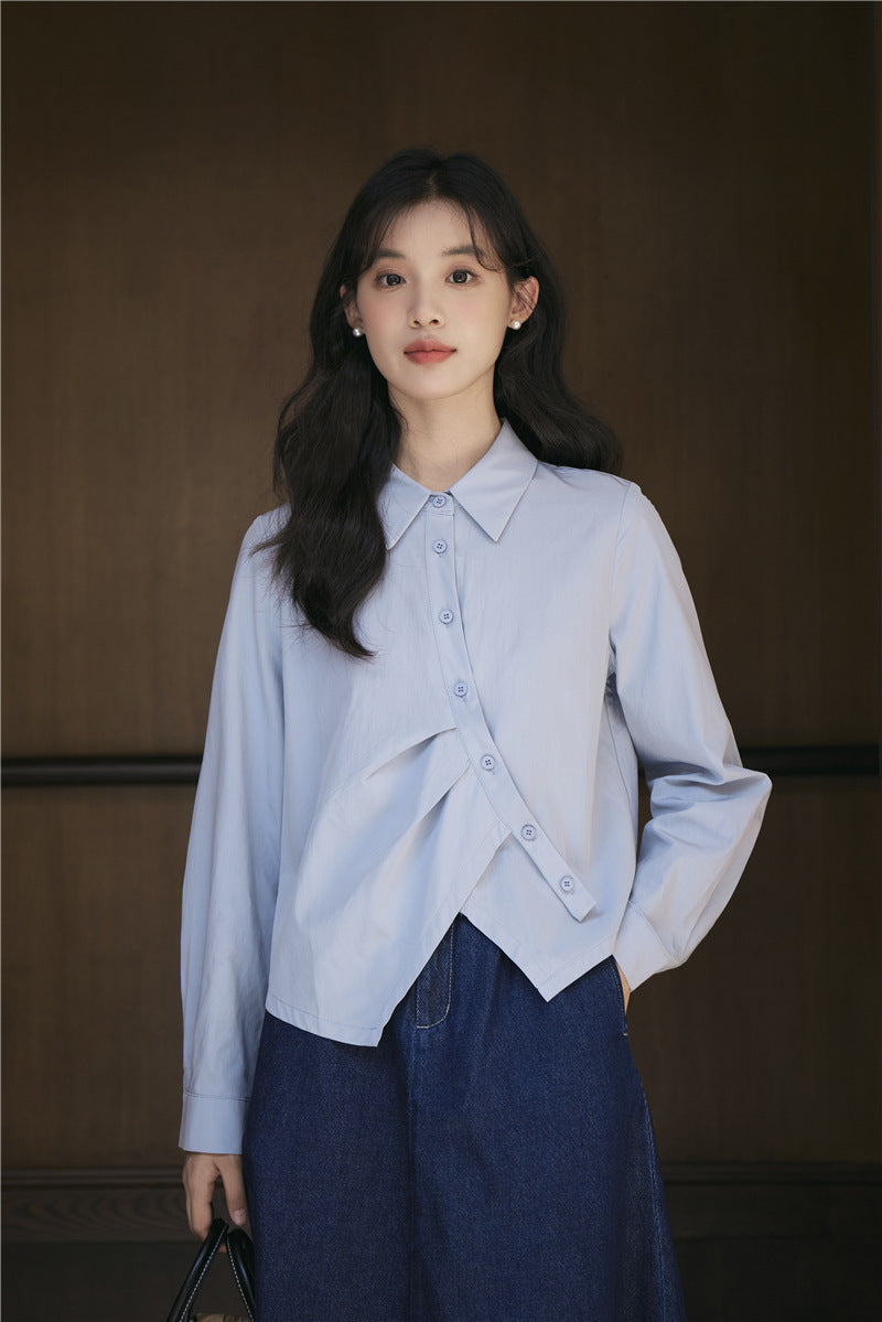 アシンメトリーデザインブルーシャツ