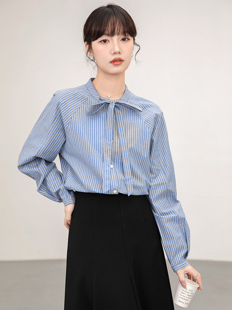 ストライプリボンシャツ