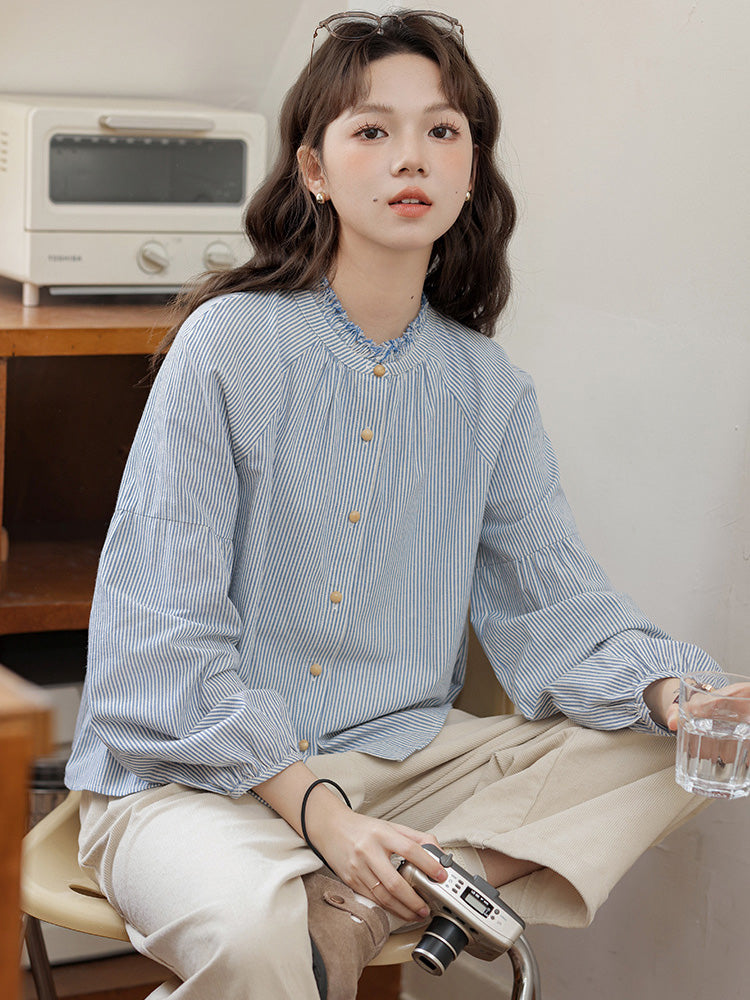 ストライプギャザーシャツ