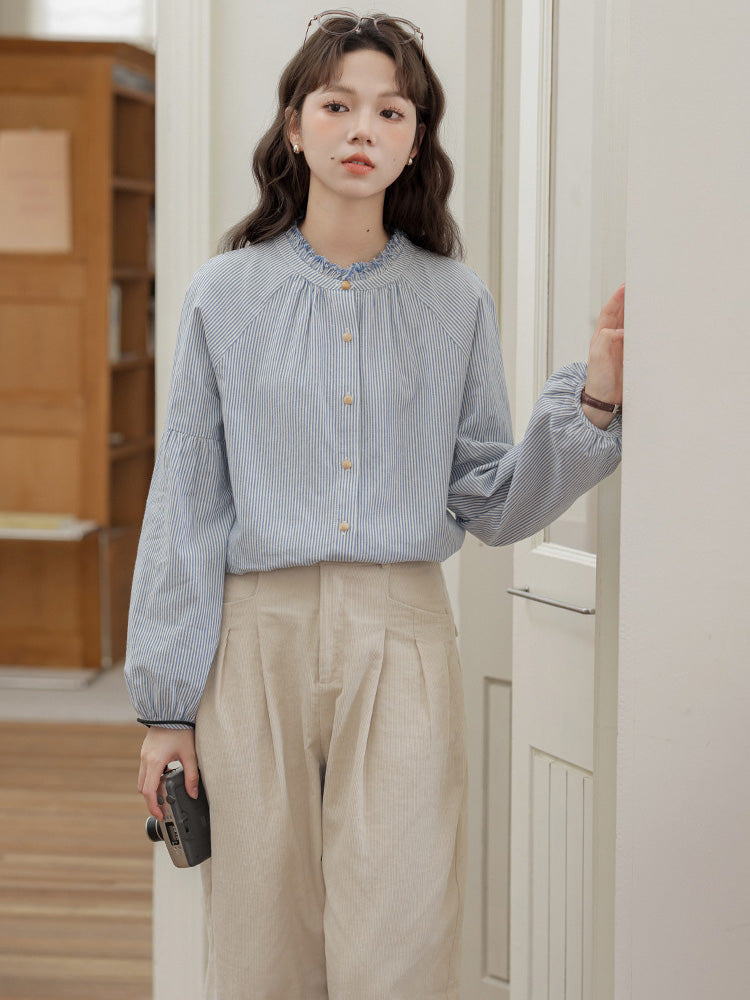 ストライプギャザーシャツ