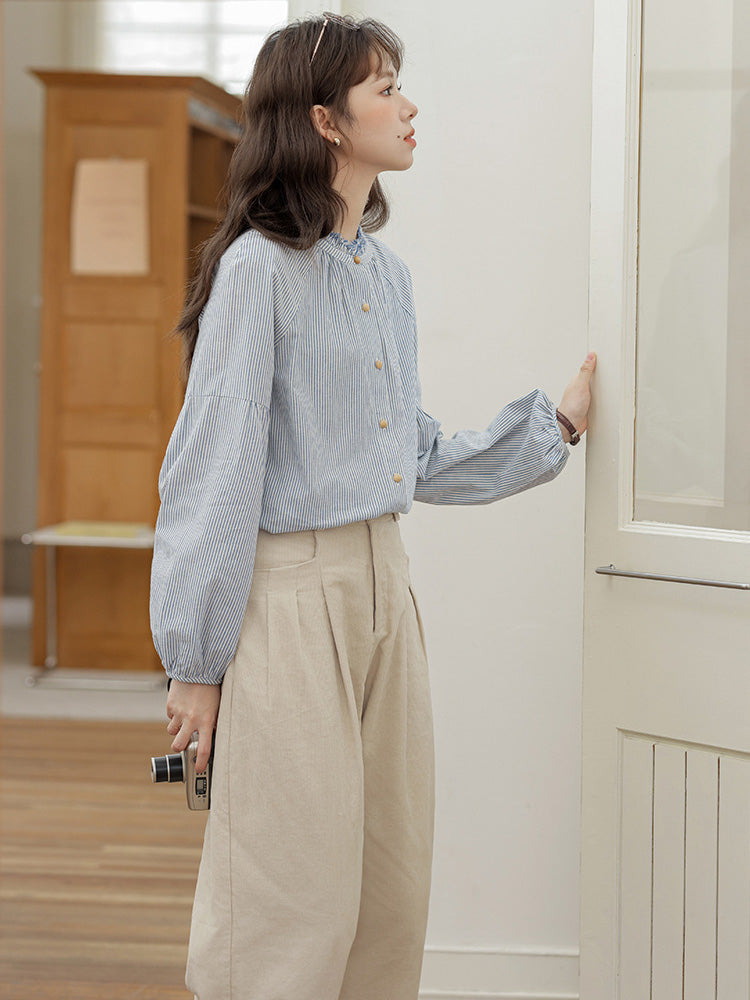 ストライプギャザーシャツ