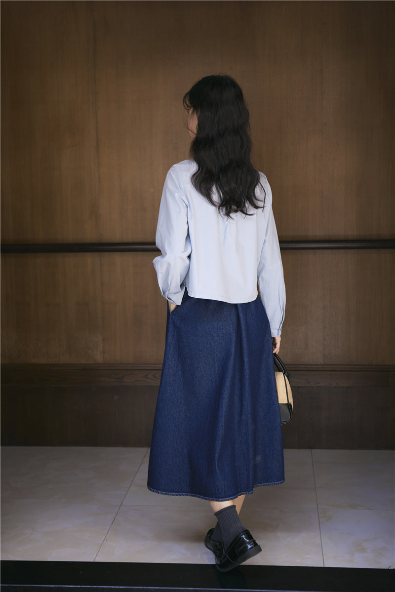 アシンメトリーデザインブルーシャツ