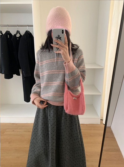 ハーフジップボーダーニット