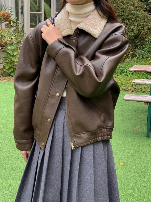 ボア襟付きレザージャケット