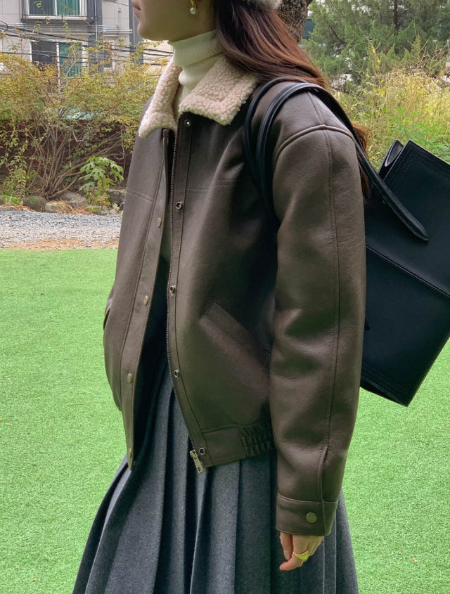 ボア襟付きレザージャケット