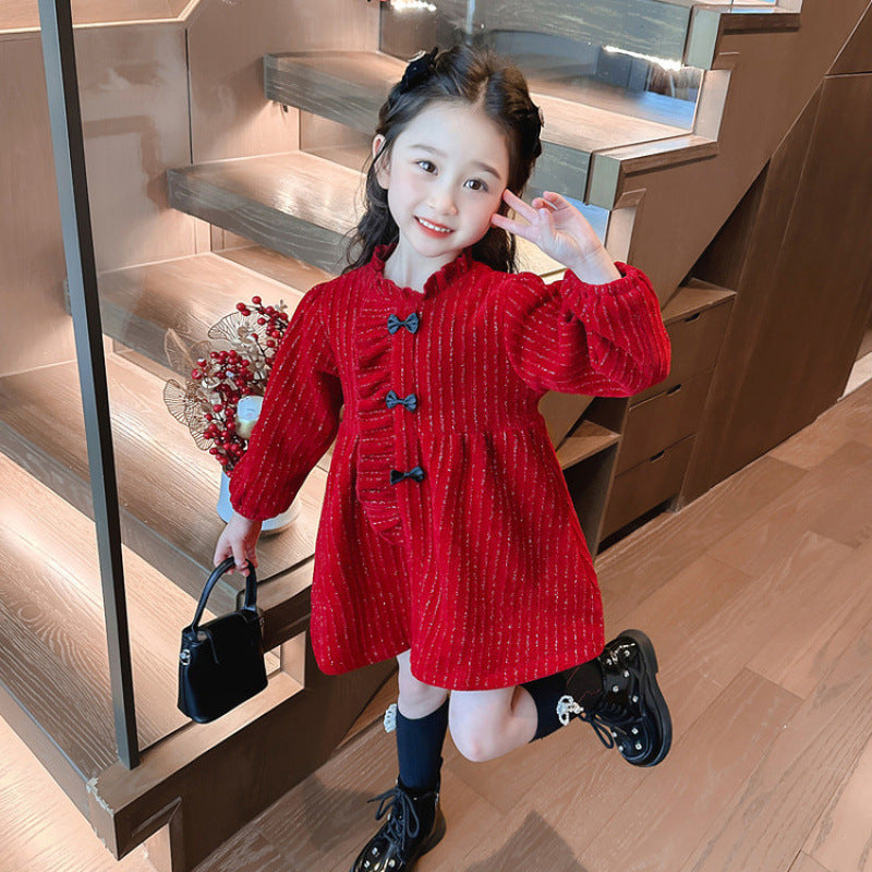 ラッフル切り替え・チュールスカートワンピース