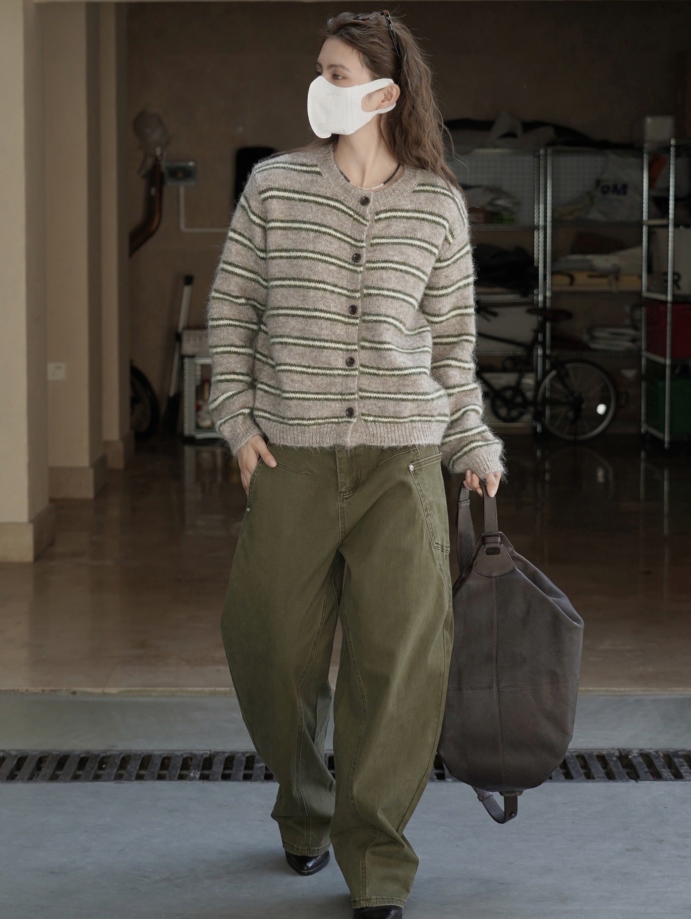 ウィンターミントストライプカーデ