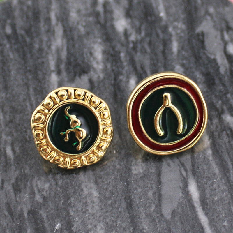 フレンチレトロ バロックアシンメトリー アニマルスタッド ピアス