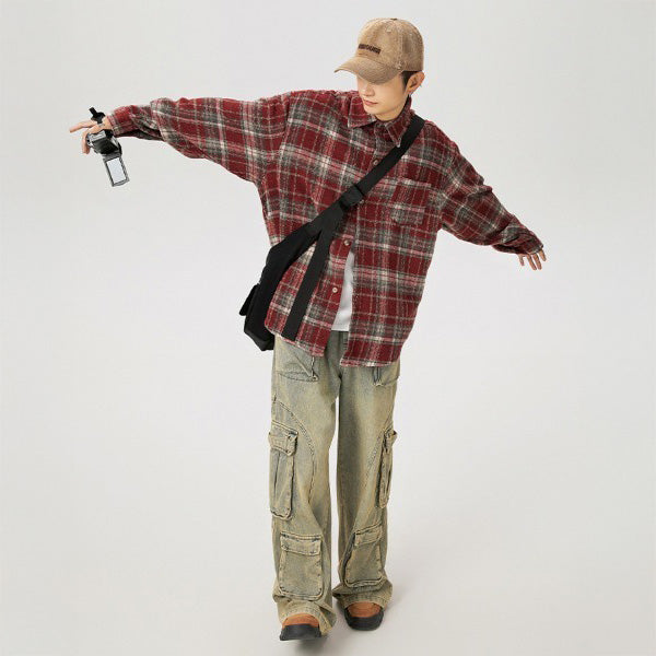 チェック柄長袖シャツ