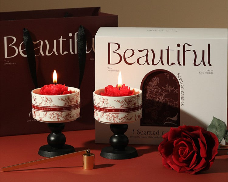 上品に香るローズ型キャンドル（２点セット）