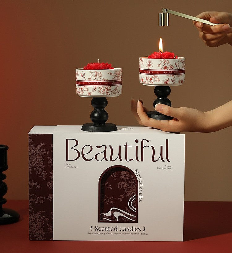 上品に香るローズ型キャンドル（２点セット）