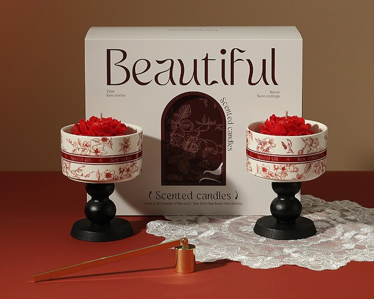 上品に香るローズ型キャンドル（２点セット）