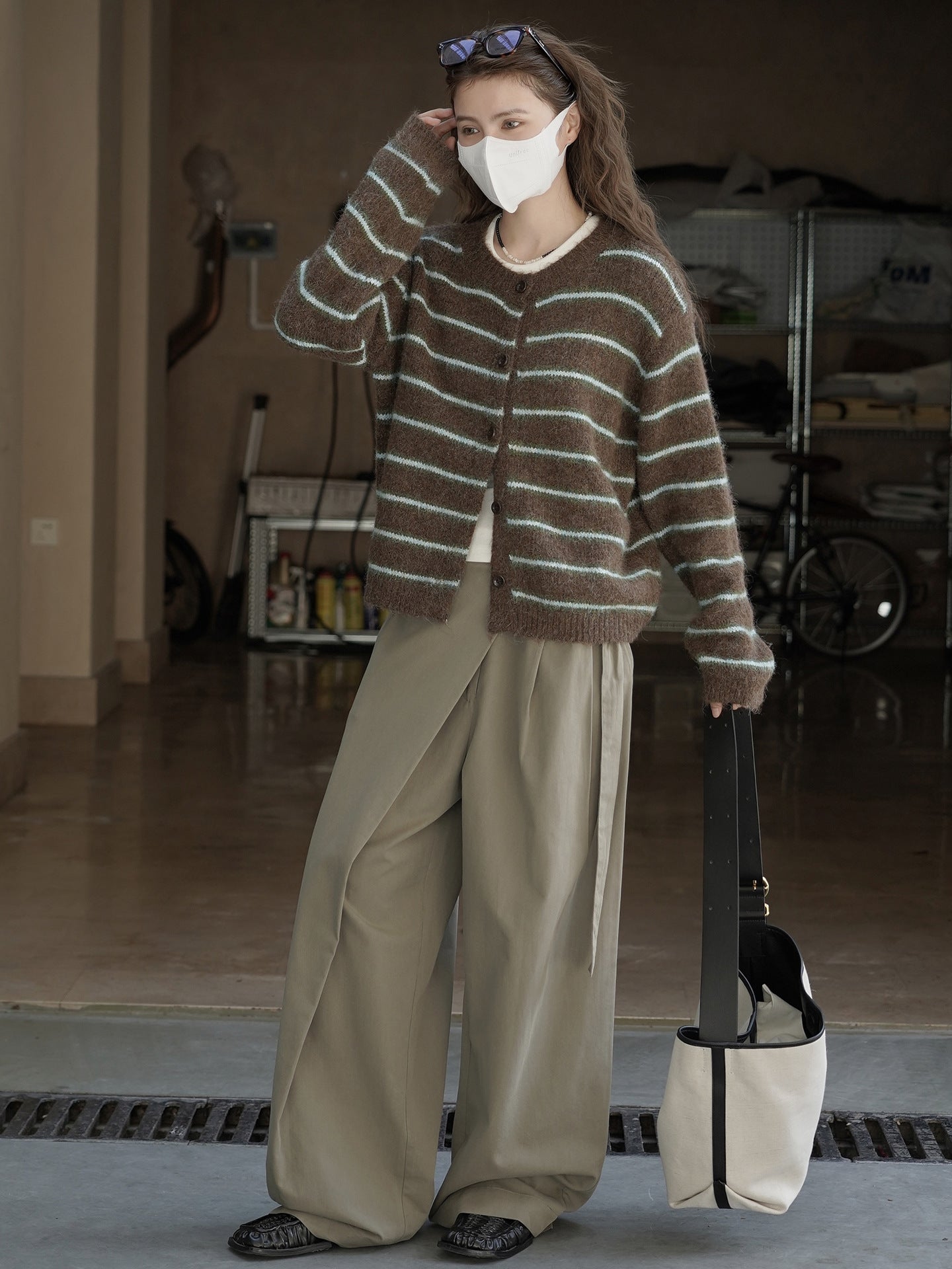 ウィンターミントストライプカーデ