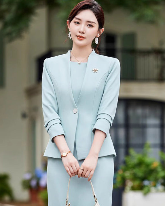 襟なし 洗練フォーマル ノーカラージャケット